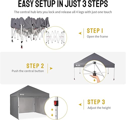 Miniatura 6 de CROWN SHADES Tienda de campaña desplegable con toldo instantáneo comercial de 10 x 10 pulgadas con bloqueo central, tela 300D, 4 paredes laterales,