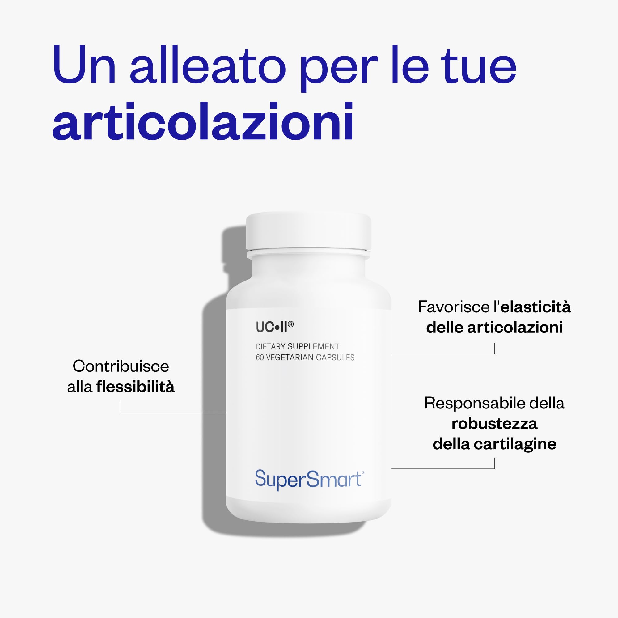 UC II Collagen (tipo 2) - Mobilità articolare - Senza glutine - SuperSmart | Forma di collagene di tipo 2 non denaturato - Salute delle ossa e dei muscoli - Combatte la diminuzione del collagene