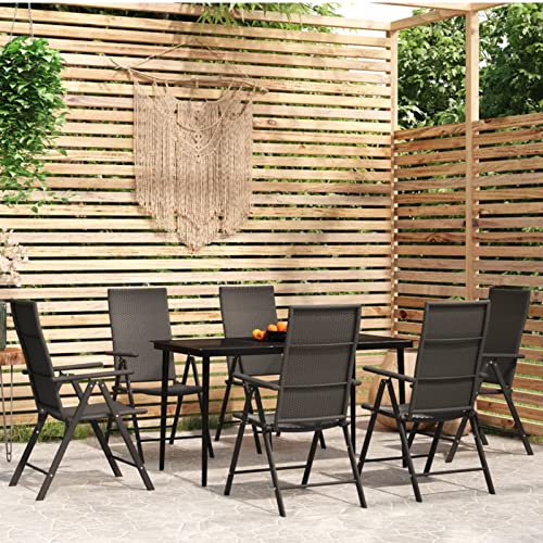 LAPOOH Juego de Comedor para jardín 7 Piezas, Mesa Terraza Exterior Y Sillas, Mesa Y Sillas Terraza, Conjunto Mesa Y Sillas Jardin, Juego De Terraza Exterior, Negro