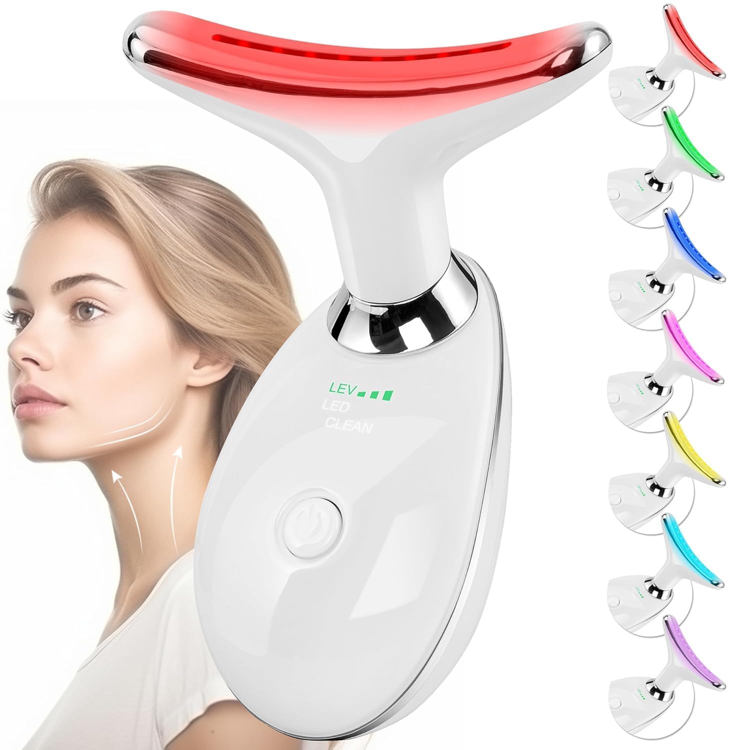 Face Neck Massager Machine for Women Anti Aging | LED Face Massager 7 Color Light Therapy Device | Skin Tightening Machine Face Lifting Massager | Double Chin Remover Jawline Sculpting Device | Electric Facial Massager (WHITE)-image-0