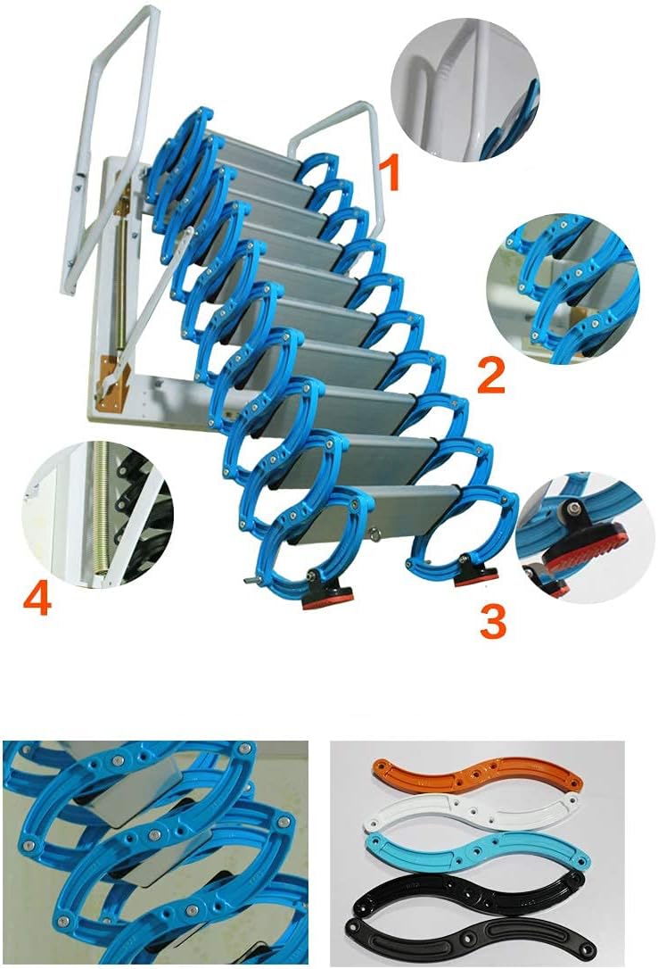 Home Indoor Folding Extension Ladder, Thickening widening attic Ladder Telescopic/Aluminum Alloy/Stretch 8.5ft10.5feet12.5ft (2.3M-2.6M)
