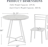 Vista 6 de VECELO Juego de mesa de comedor redonda pequeña para 2, mesa de madera con marco de metal fuerte, comedor moderno con sillas para cocina, rincón