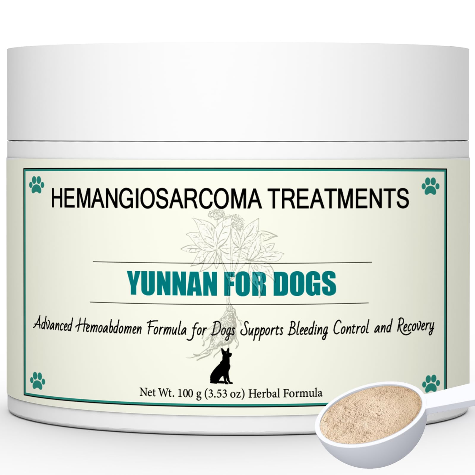 Quick Stop Bleeding for Dogs, Natural Herbal yunnan Sanqi Powder for Hemangiosarcoma, Hemoabdomen, Pericardial Effusion, Cancer Bleeding, Severe