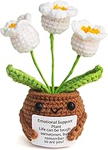 OneCut Handmade Crochet Emotional Support Plant, Decorative White Daisy Flowers with Inspirational Message, 3 Blooms