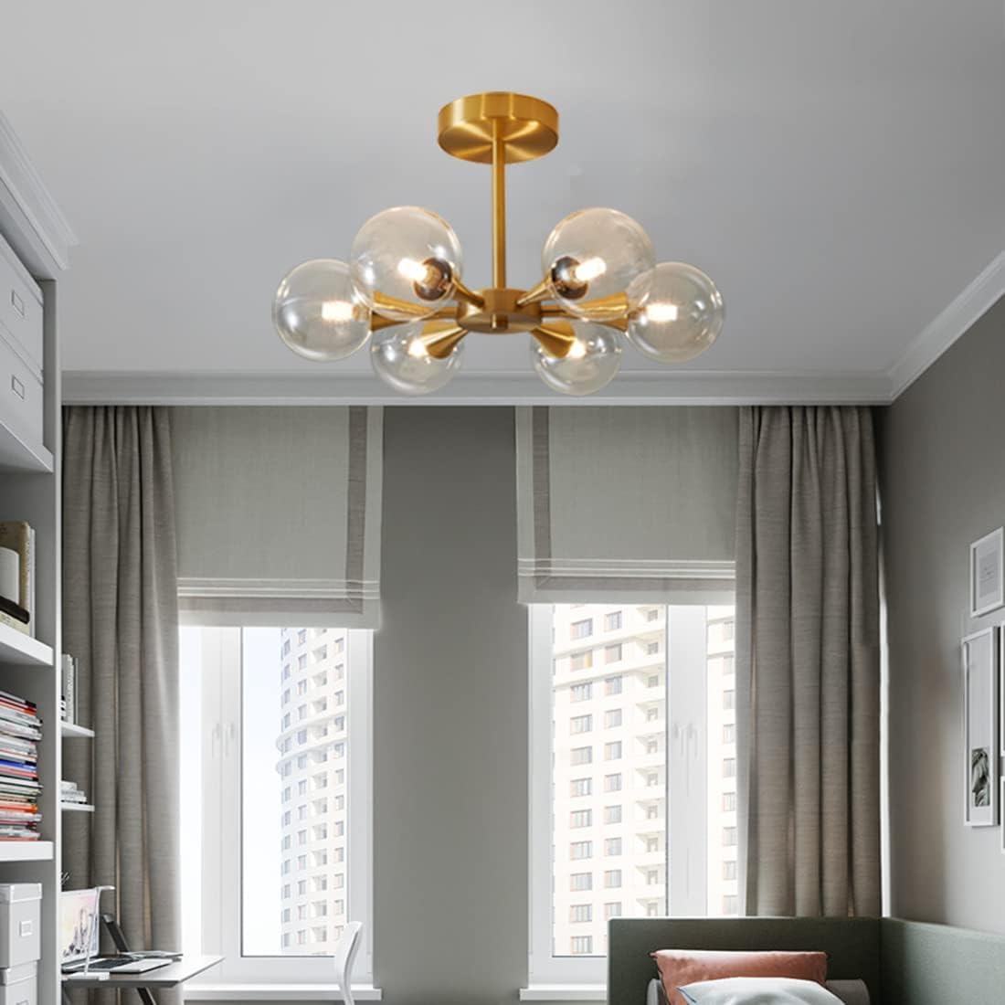 Dekoracja wnętrz Szczotkowany mosiądz Lampa sufitowa do montażu podtynkowego Sputnik Żyrandol Przezroczyste szkło Vintage Gold Blisko lampy sufitowej Duża oprawa oświetleniowa do przedpokoju Sypialnia