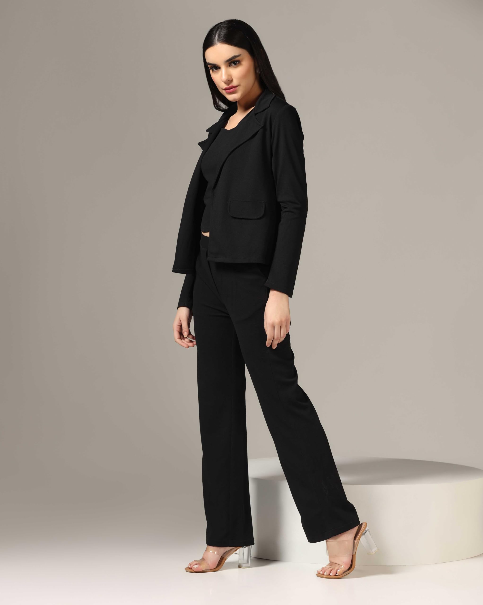 Om Sai Latest Creation Women's Lycra Open Front Dress (Oslc-W1856&W1857&Tr863_Black_L)