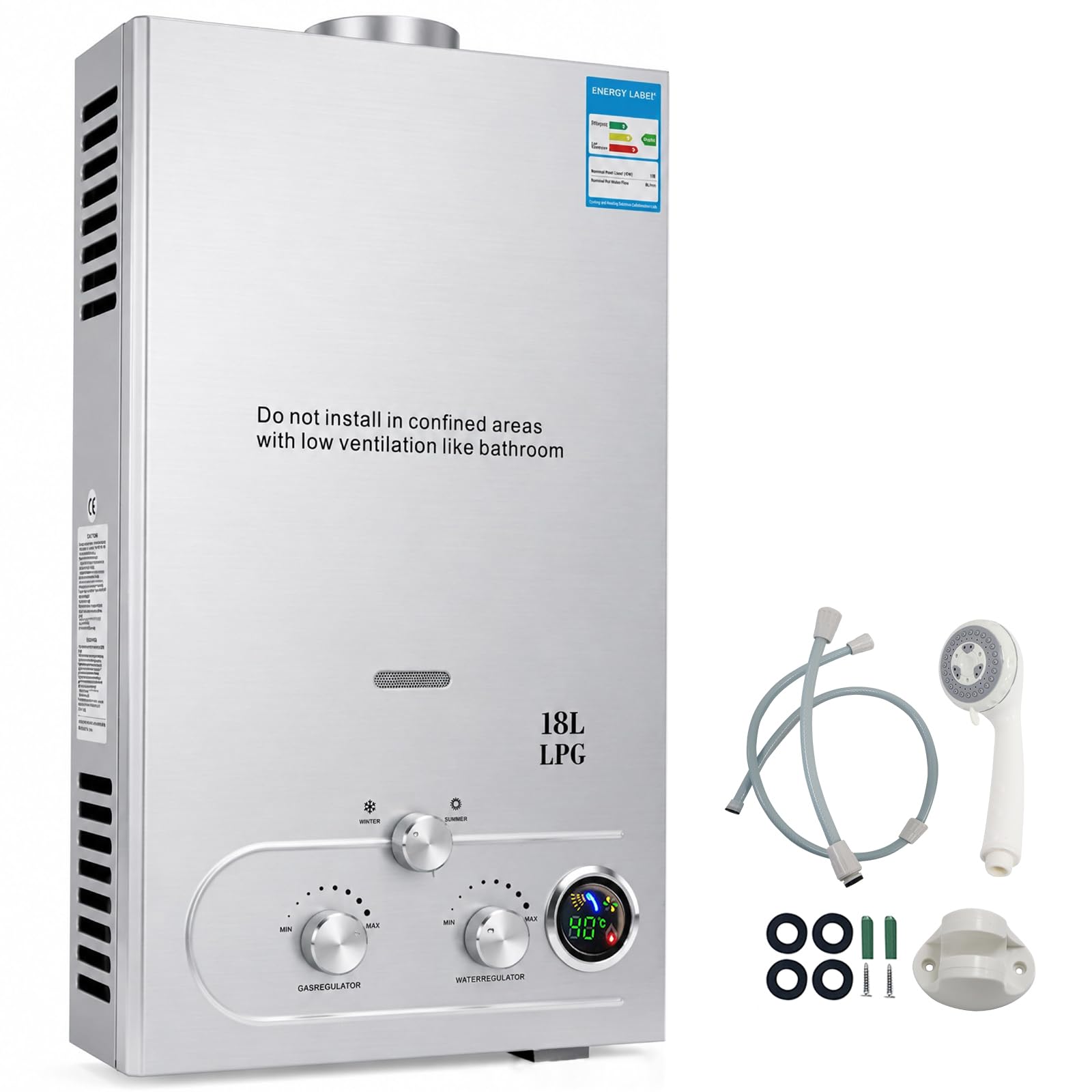 18L 36KW Calentador de Agua de Gas GLP 18L/min Butano y Propano Calentador de Agua LPG Instantáneo Portátil,Válvula de Actualización, para Ducha Al Aire Libre,Baño,Camping