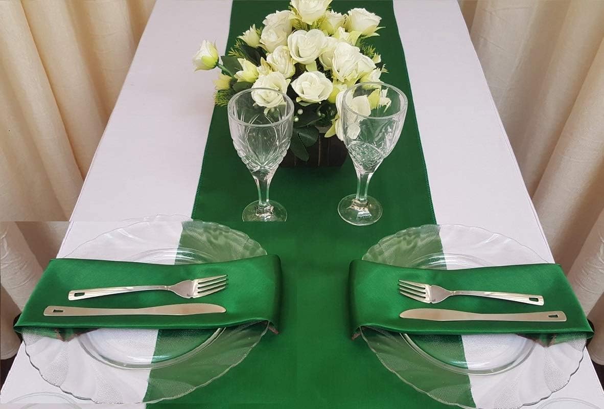 Satin Table Runner for Wedding Banquet Decoration Pack of 1,5,10,20 (Green, 20)