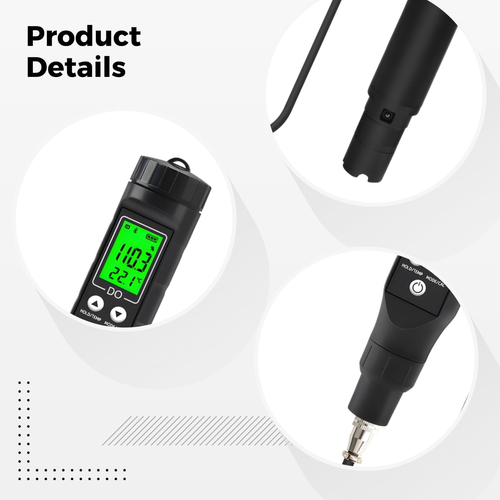 Bezprzewodowy tester tlenu rozpuszczonego do akwarium, podświetlany LCD, automatyczna temperatura, sonda 15 cm / 15 cm, dane w czasie rzeczywistym