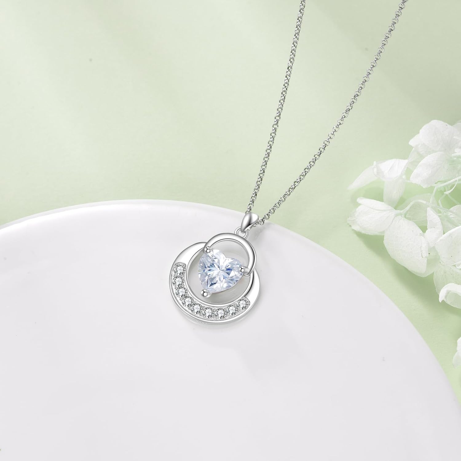 925 Sterling Silver Moissanite Heart Necklace for Women, Horseshoe Pendant Necklace Valentine's Day Birthday Mothers Day Graduation Jewelry Gifts for Her Mom Girlfriend Daughter 18+2" - Image 2