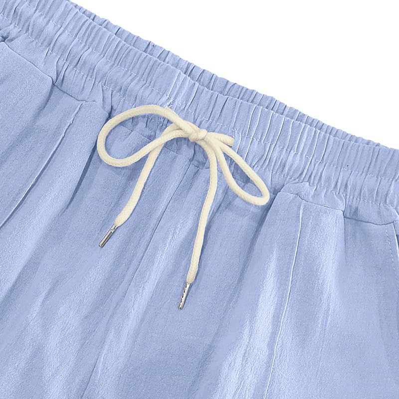 Summer Mens Linen Pants Loose Fit Solid Color Casual Trousers Comfy Lightweight Drawstring Waist Pants Wide Legs Fall Clothing Black S(Blue,XX-Large)4