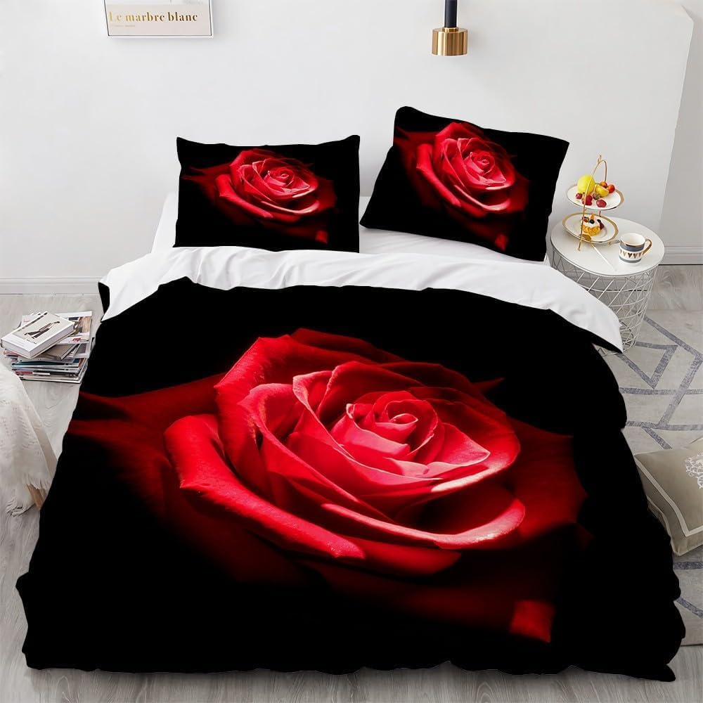 Housse de couette 220x240 fleurs imprimé 3D pour une chambre romantique chaleureuse
