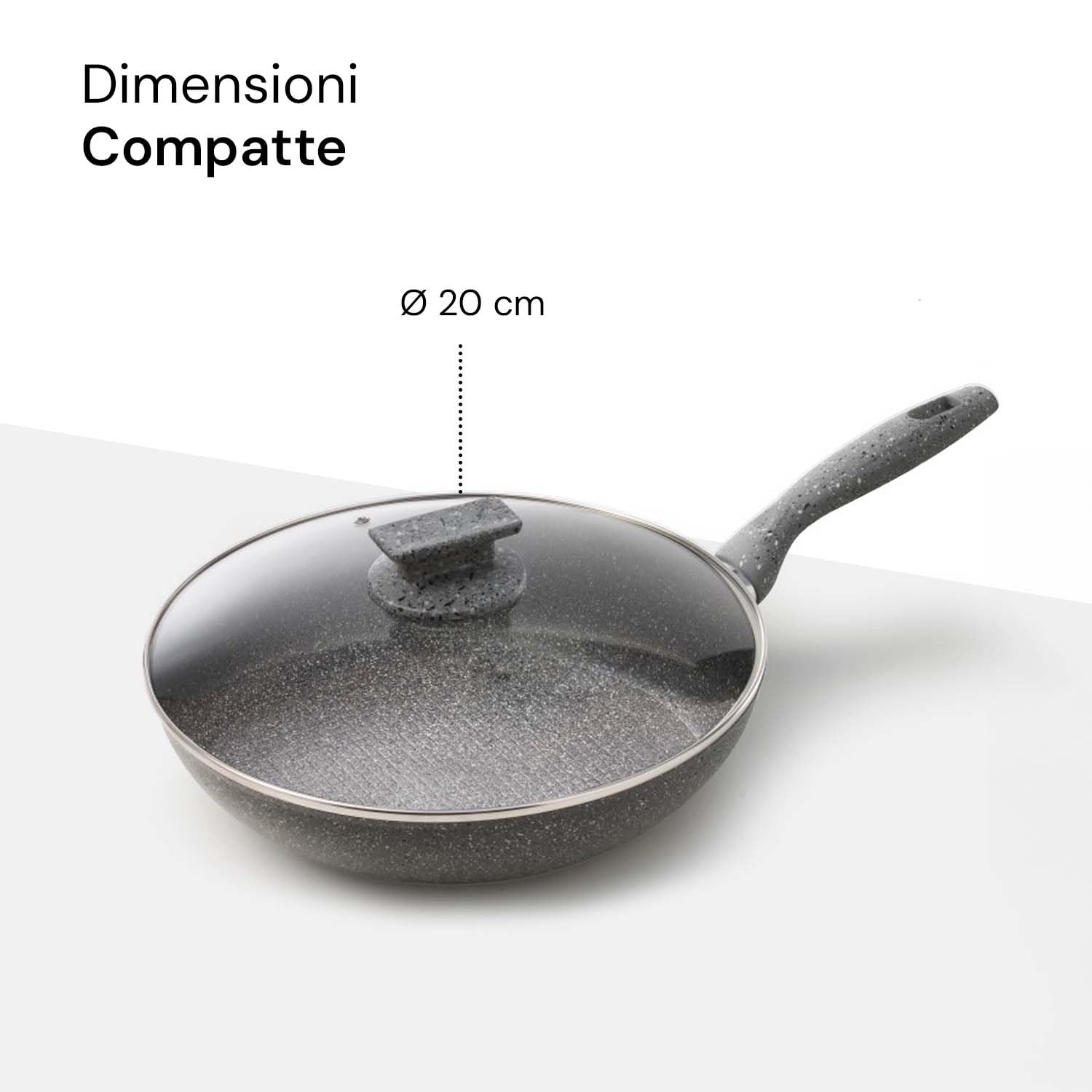 Avilia Padella ad Induzione Antiaderente con Coperchio - Effetto Pietra, Cottura Senza Olio, Manico Ergonomico Soft-Touch, Ottima per Carne, Pesce e Verdure, 20cm, Made in Italy