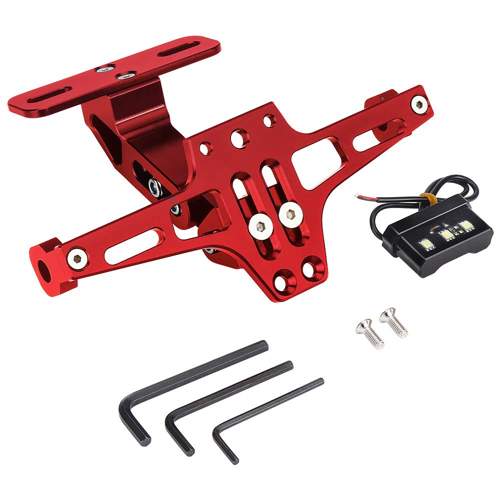 KEMIMOTO Motorcycle License Plate Bracket Fender Eliminator Kit Universal Motorcycle Tail Tidy License Plate Holder Mount Red