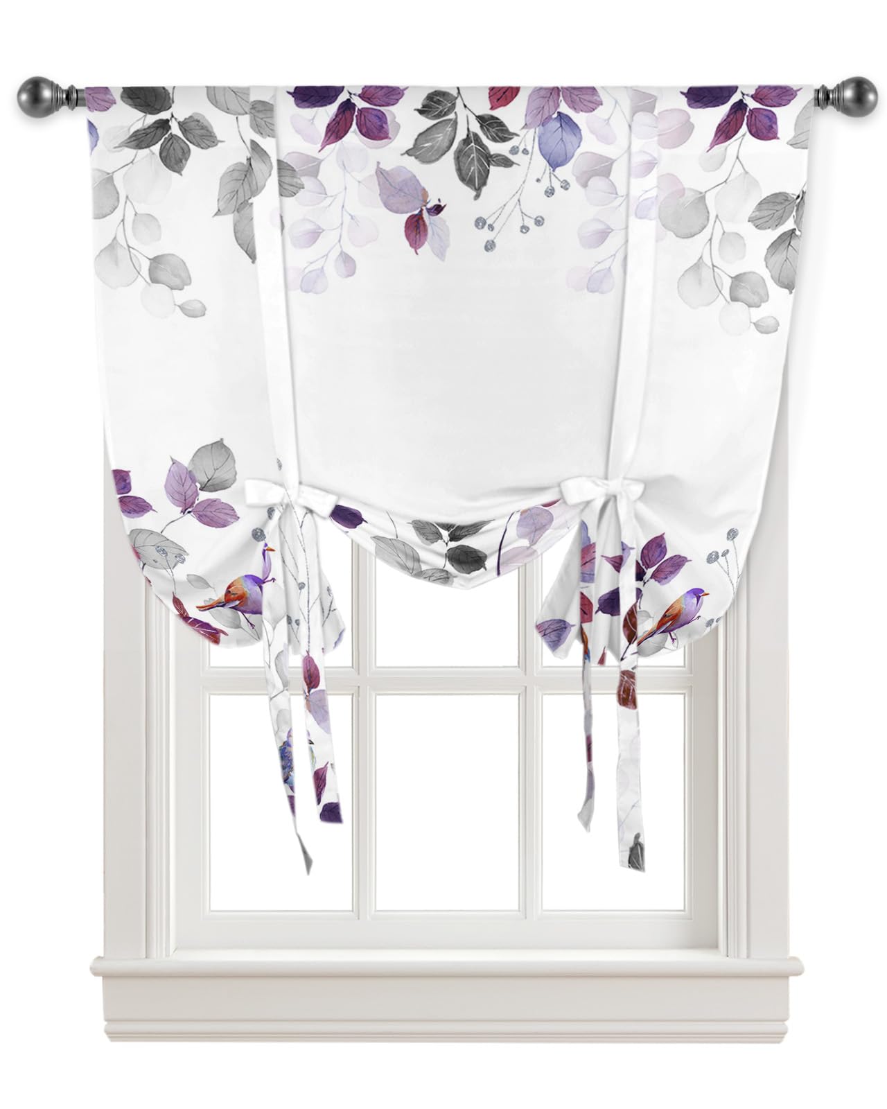 Yukro Tie Up Curtains Window Shades, Rustic Rod Pocket Tie Up Window Shade, Adjustable Balloon Curtain Shade for Blinds Kitchen Bathroom, 1 Panel, 34