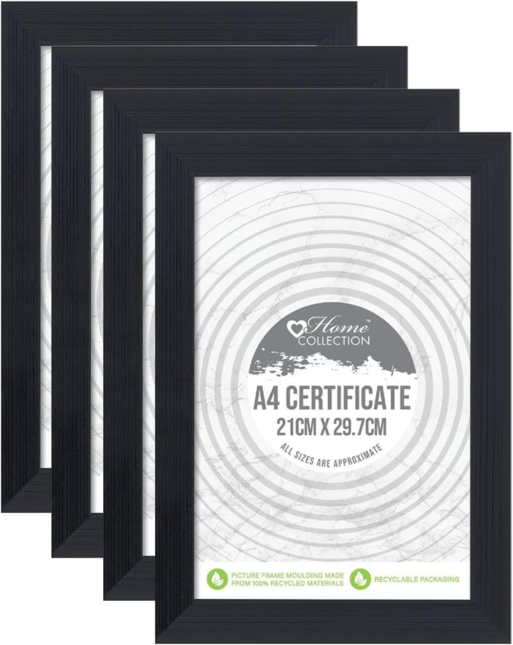 Set of 4 A4 Photo Black Frame Glass Front Picture Frames Certificate Frame Portrait Landscape