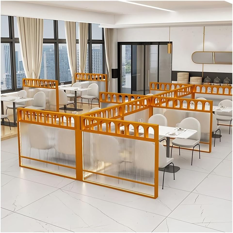 Glass Room Divider Office Partition Tempered Glass Panels Table Dividers Panels Partitions，Translucent Glass Partition for Dining Areas Desk Privacy Screen Decorative Room Divider for Restau