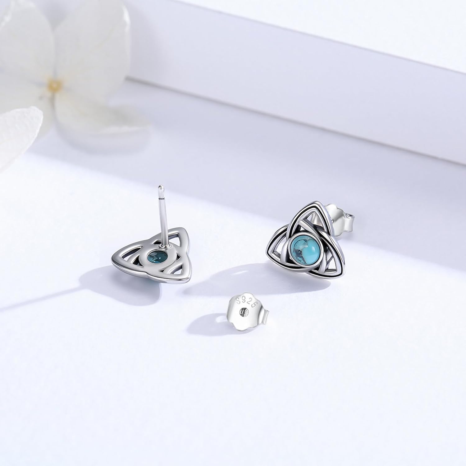 Celtic Earrings 925 Sterling Silver Good Luck Irish Turquoise/Malachite/Moss Agate/Moonstone/Opal Celtic Knot Earrings Hypoallergenic Jewelry Gifts For Women Men - Image 3