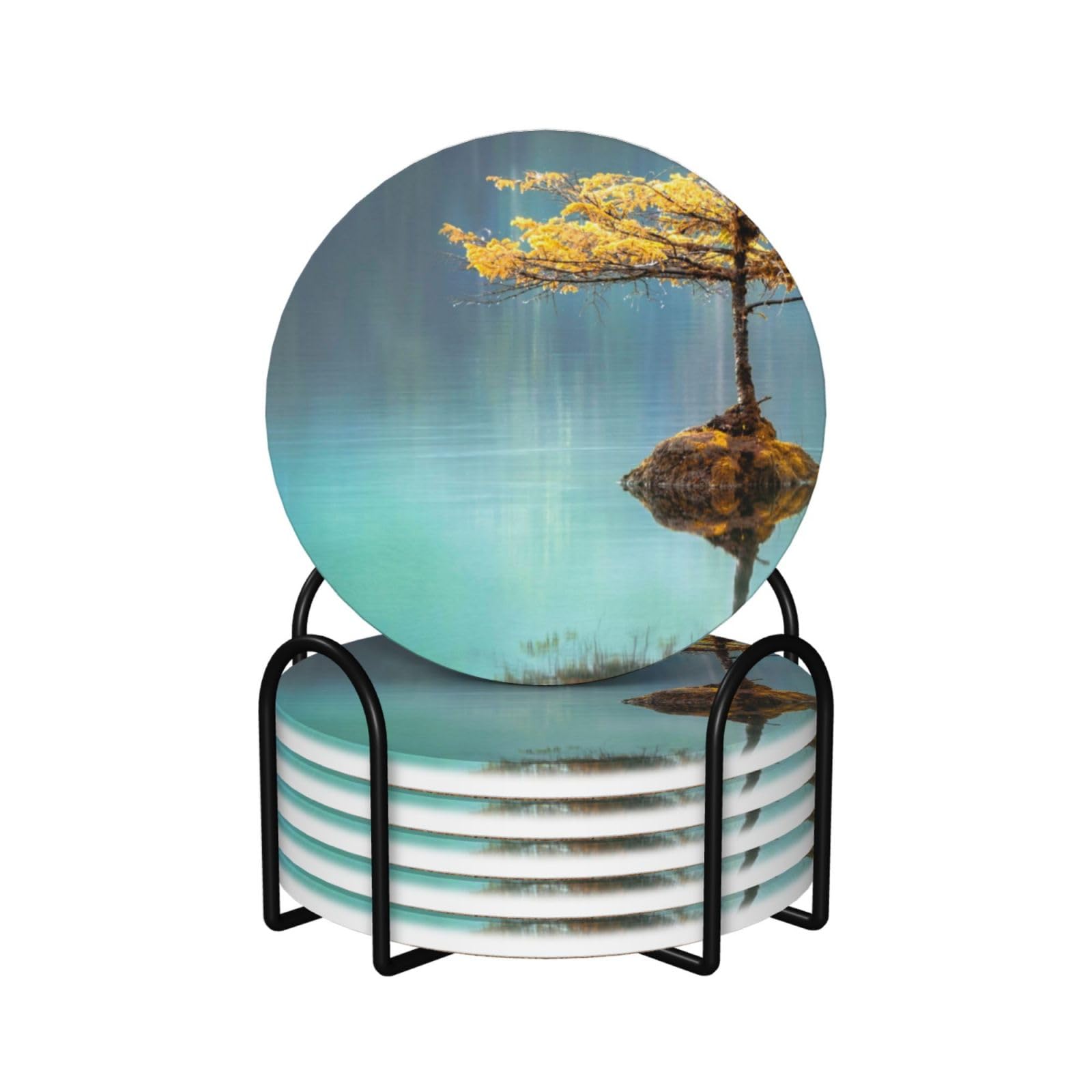 Dessous de verre en céramique lot de 6 avec support métal et liège