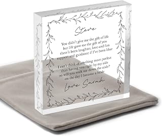 Beecreative Stepdad Will You Walk Me Down The Aisle - Please Give Me Away - Acrylic Keepsake With Grey Bag
