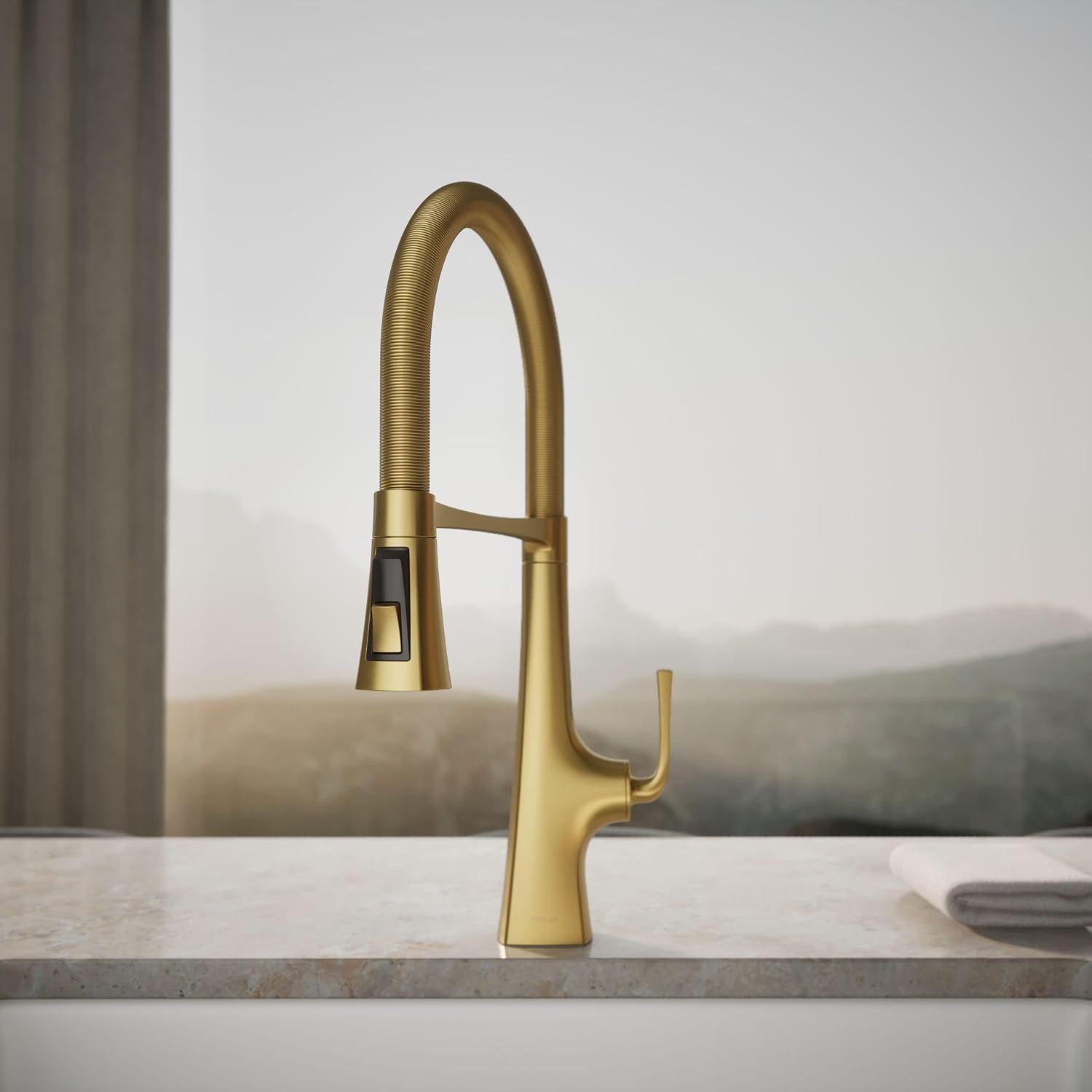 KOHLER 22061-2MB Graze Semi-Professional, 3 Function Commercial Kitchen Faucet with Pull Down Sprayer, Standard, Vibrant Brushed Moderne Brass