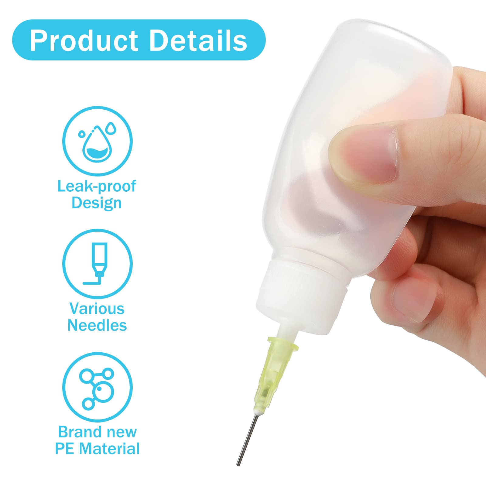 6 flaconi applicatori di colla, 30 ml, in plastica, comprimibili, con punta smussata ad ago da 14 ga, 16 ga, 18 ga, 20 ga, per applicazioni di colla, pittura quilling e bottiglie contagocce