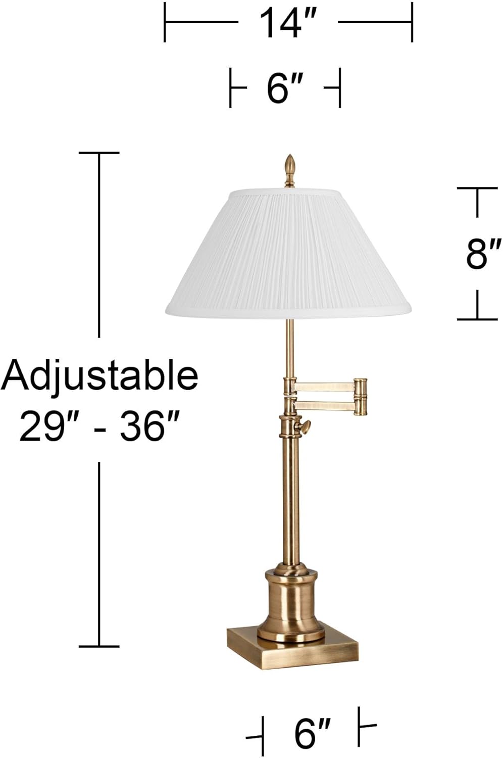 360 Lighting Westbury 36" Tall Skinny Large Traditional End Table Lamp Adjustable Swing Arm Gold Antique Brass Finish Single White Empire Shade Living Room Bedroom Bedside Nightstand House Reading