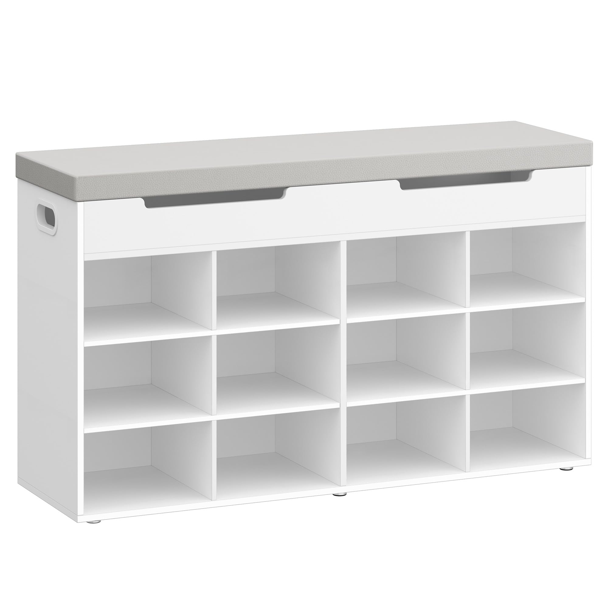 Hzuaneri Schuhbank, Schuhregal Mit Sitzfläche, Sitzbank Mit Stauraum, 12 Fächer, Herausnehmbare Regale, Geeignet für Wohnzimmer, Flur, Eingang, 30 x 100 x 55 cm, Weiß SB53503GY