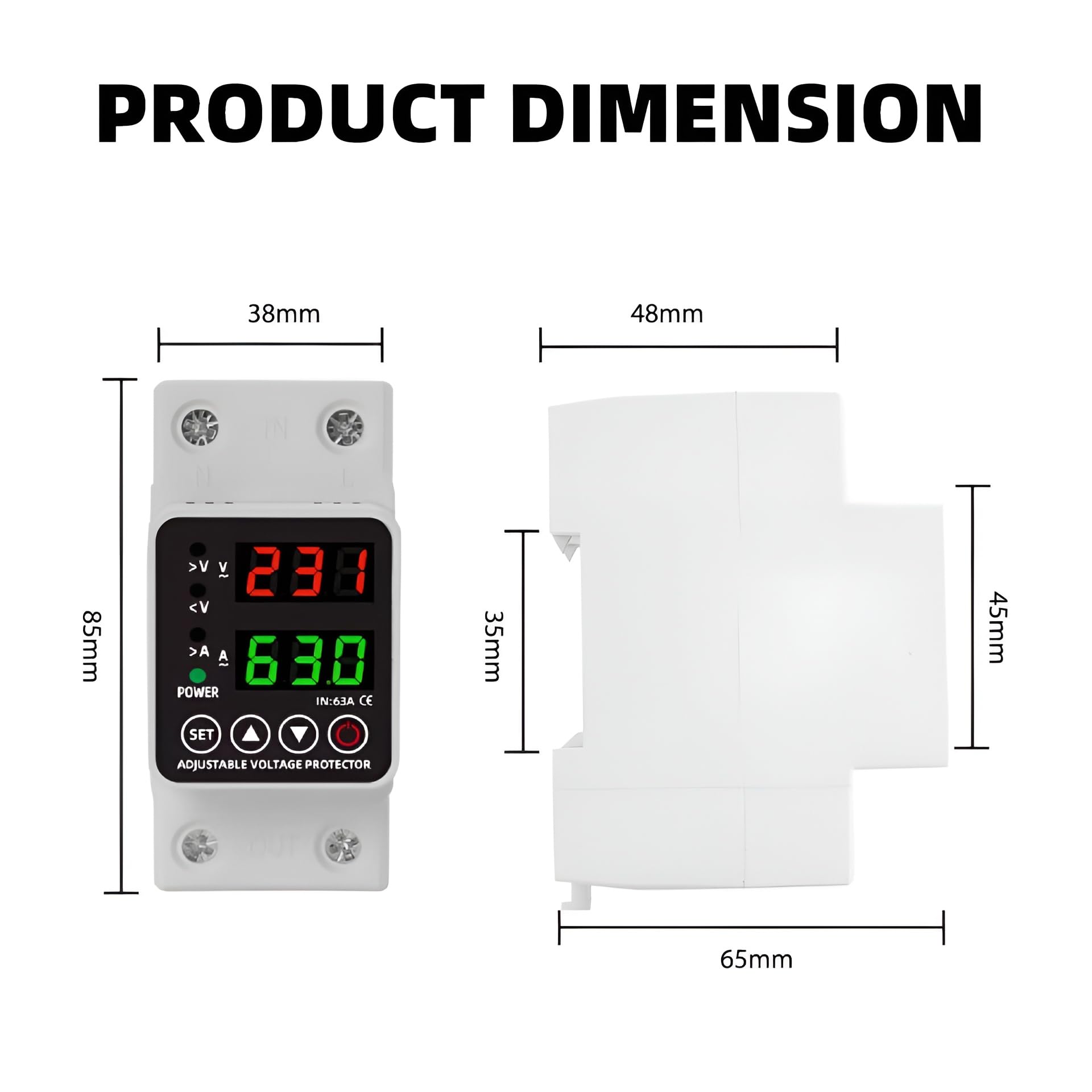 XPR3SS Automatic Over/Under Voltage and Over Load Protection (Adjustable Setting) Meter with Auto Re-Connect LED Display Standard Din-Rail Mounted Single Phase 220V, 63A (13.8kW) — Amazon image 8