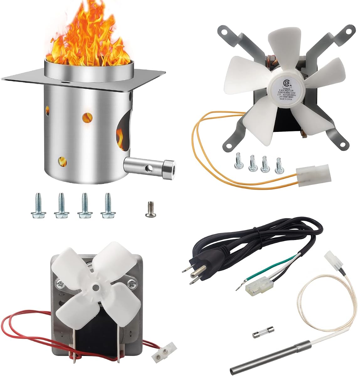 Kit de piezas de repuesto mejoradas para ahumador de parrilla de pellets vertical Pit Boss serie 3/4/5/7, incluye motor de barrena de 2,0 RPM, ventilador de inducción, varilla caliente de encendedor con fusible, accesorios para olla de fuego y cable de alimentación