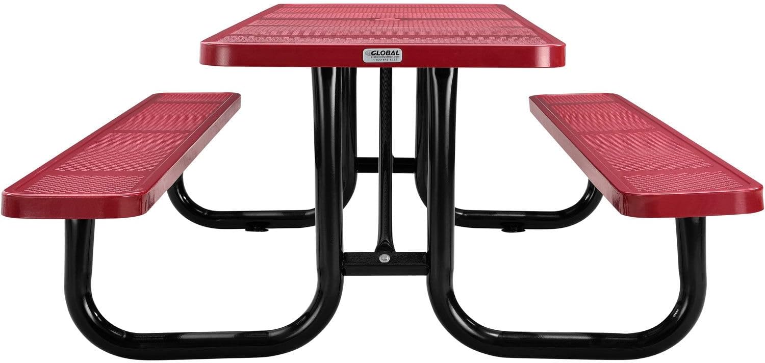 Global Industrial 96" Rectangular Perforated Metal Outdoor Picnic Table, Red