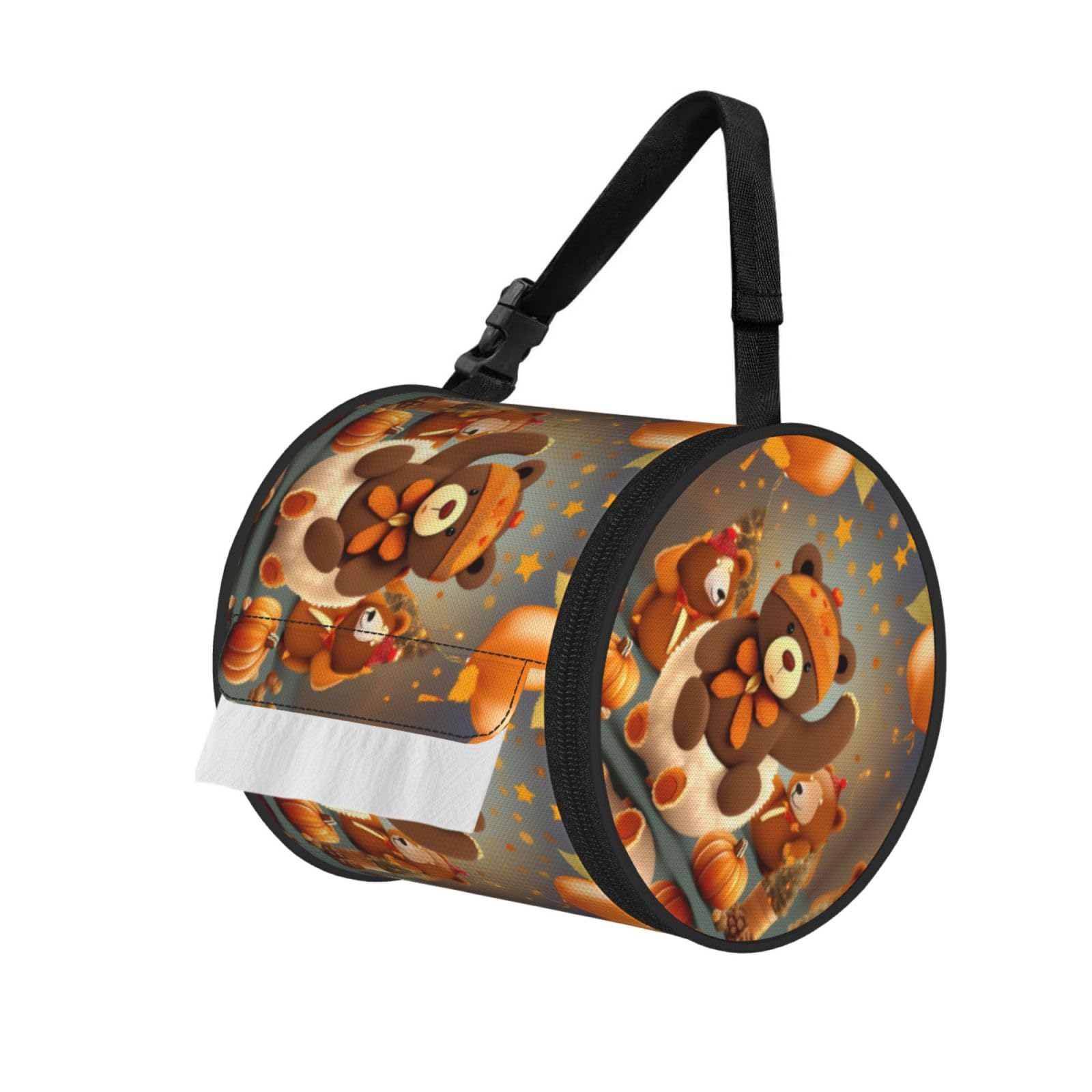 Dancing thanksgiving bear Printed Toilet Paper Holder Bag, Adjustable Strap Roll Paper Organizer for Car Kitchen Outdoor