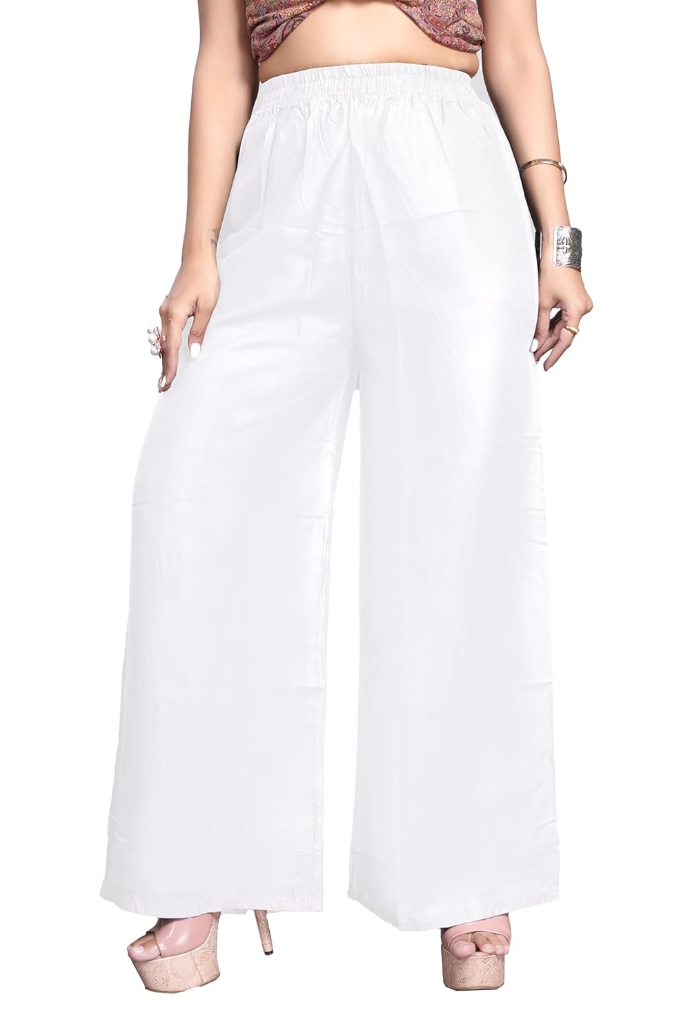 Jugaadu Style Palazzo Pants for Women | Premium Rayon Cotton | Elastic Waist, Solid Color, Stylish Wide-Leg | Comfortable High-Waisted Palazzo for All Occasions