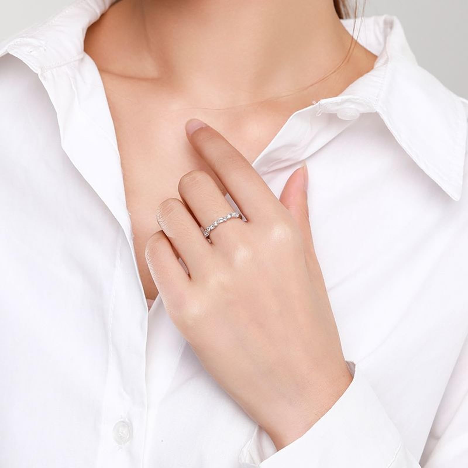 Anillo de oro para mujer, anillo de boda de oro real con diamante cultivado en laboratorio, alianzas de boda de oro blanco, media eternidad, para mujeres