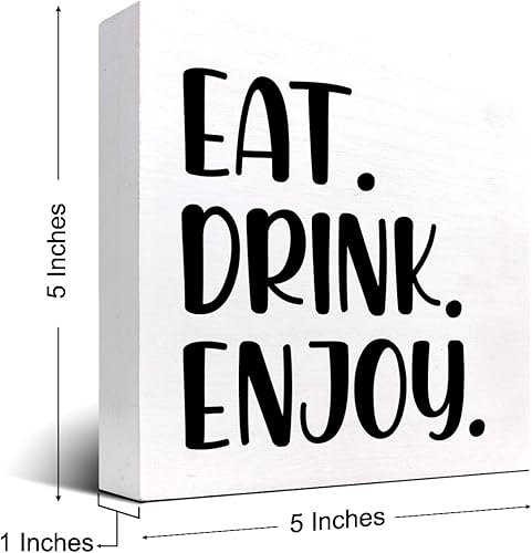 Miniatura 2 de Eat Enjoy - Letrero de madera con bloques de madera, inspirador, placa de madera, decoración de escritorio para el hogar, cocina, comedor,