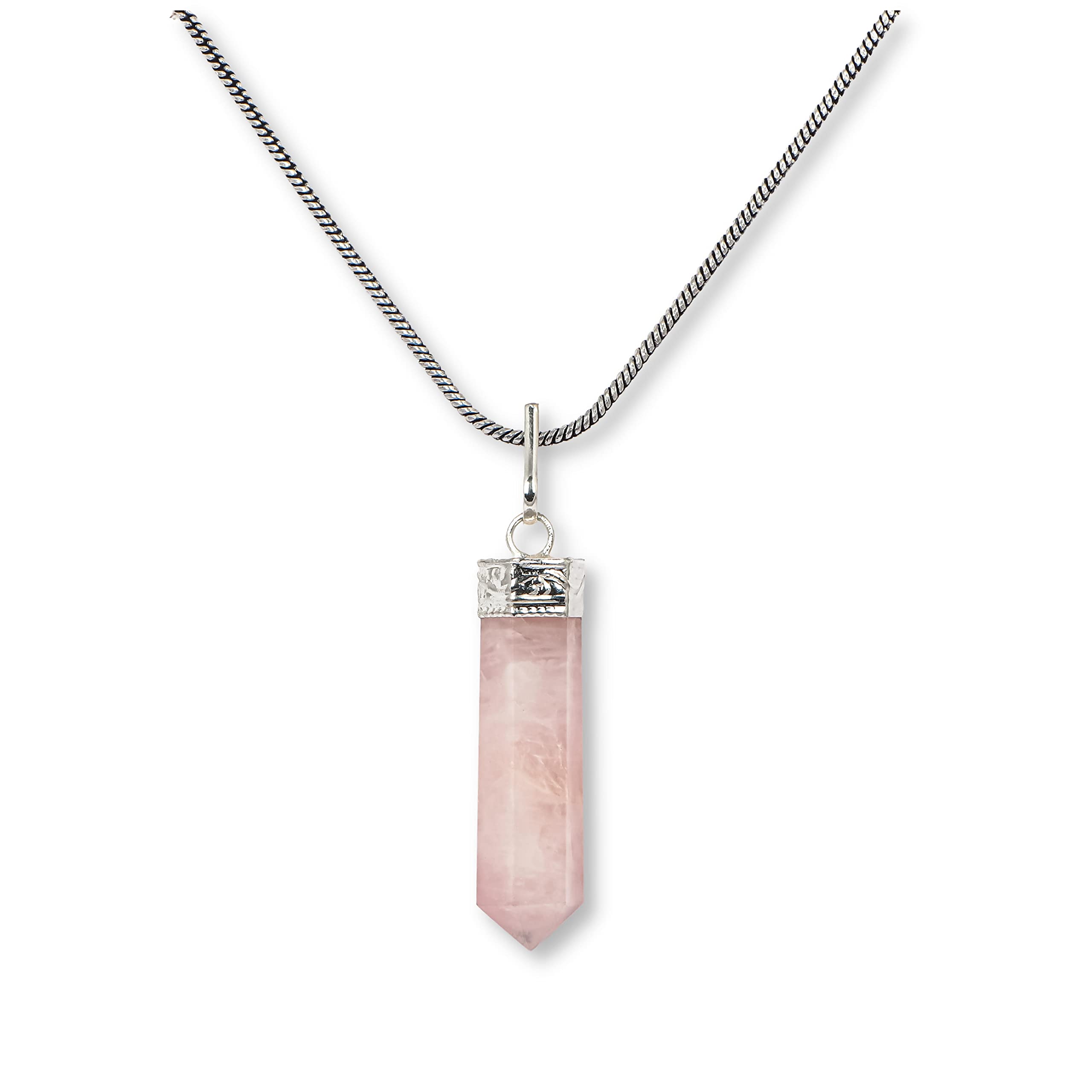 AvicraftsRose Quartz Crystal Healing Cap Pendant - For Heart Chakra. Provides Unconditional True Love In RelationShips. Removes Negativity And Instills Loving Vibes, Healing & Self-Love | With Stylish Chain