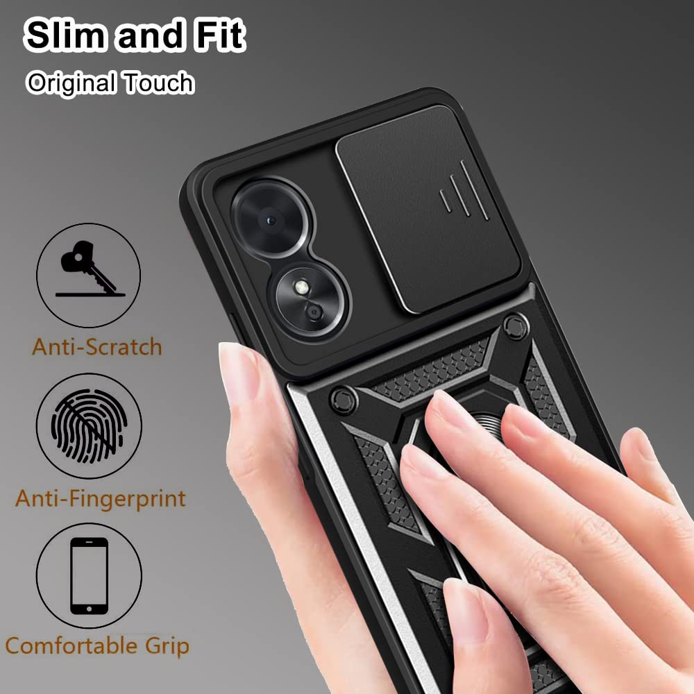 Cover Per Redmi 13C / Poco C65 Con Anello Magnetico E Protezione Fotocamera Scorrevole - Custodia Antiurto In Silicone TPU Con Supporto - Nero