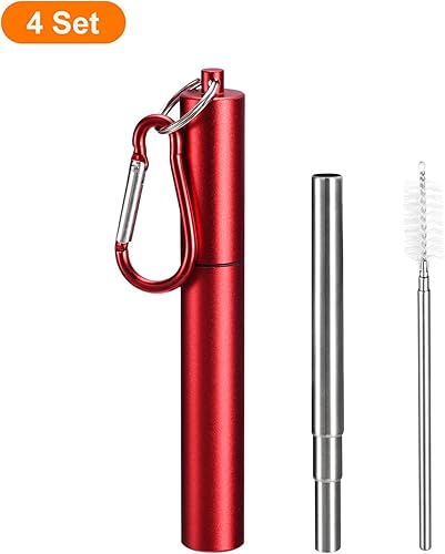 Miniatura 3 de uxcell 4 popotes de metal reutilizables, de 3.7 a 9.1 pulgadas, pajitas telescópicas portátiles de acero inoxidable con estuche plano y cepillo de