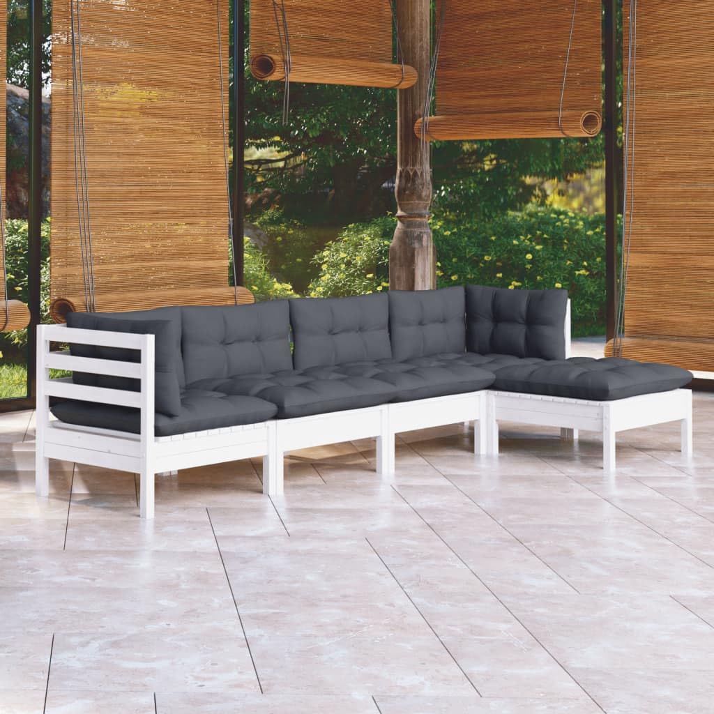 Salon de Jardin 5 pcs Solivagant en Bois de Pin avec Coussins Blancs