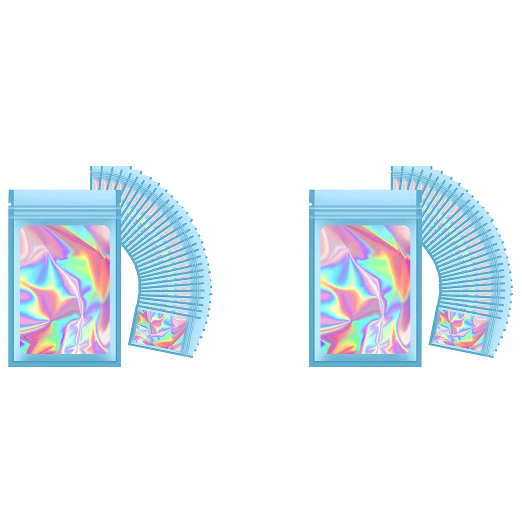 Hndhbfgrt 200Pcs Resealable Holographic Bags, Smell Proof Pouch with Clear Window for Food Storage Party Favor Business
