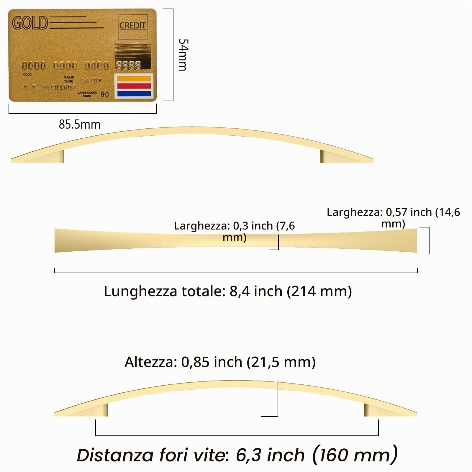 Amerdeco 10 pezzi Maniglie per Mobili Oro da Cucina Distanza fori 160mm Maniglie cucina armadietti in maniglie cucina per maniglie cassetti UK0023