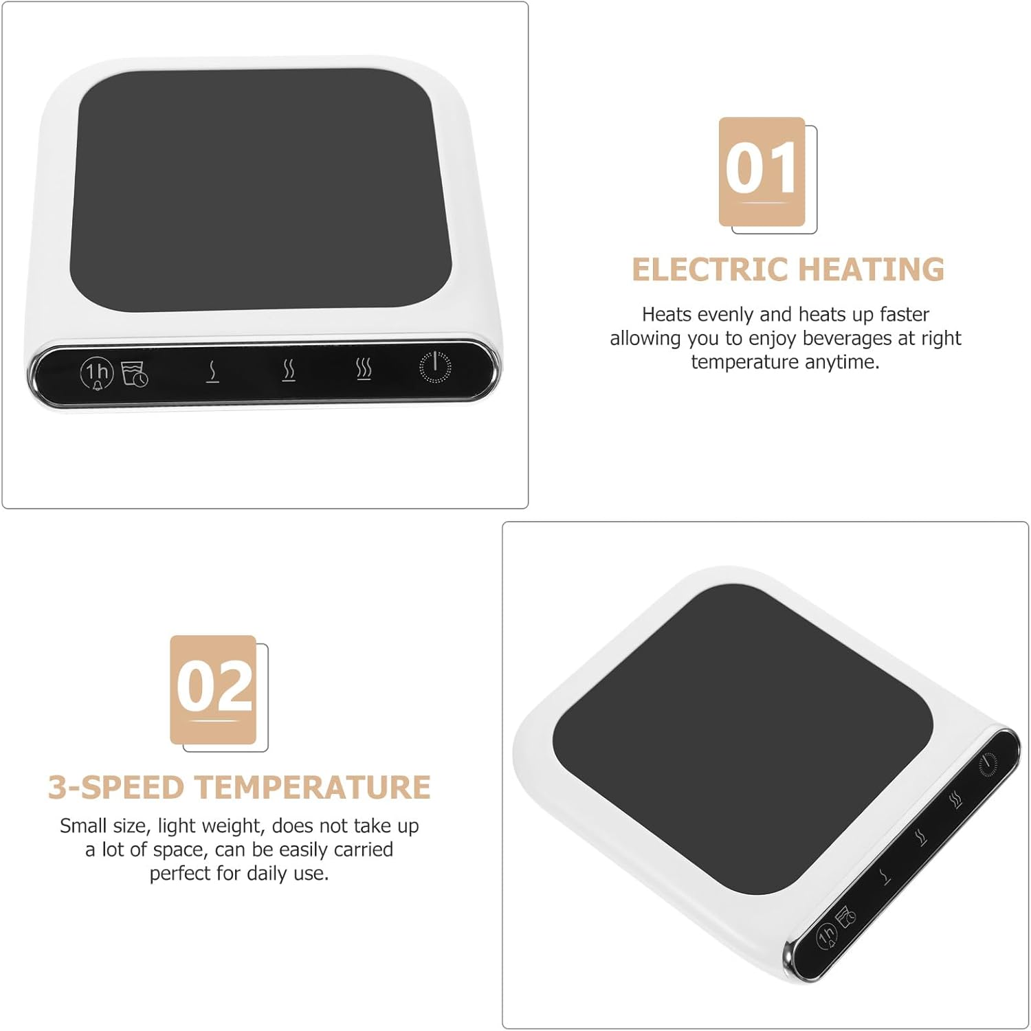 Ciieeo Electric Coffee Mug Warmer with 3-Level Temperature Control, Metal Desk Cup Warmer for Coffee, Tea, and Milk, USB Powered Beverage Heater for Office and Home Use