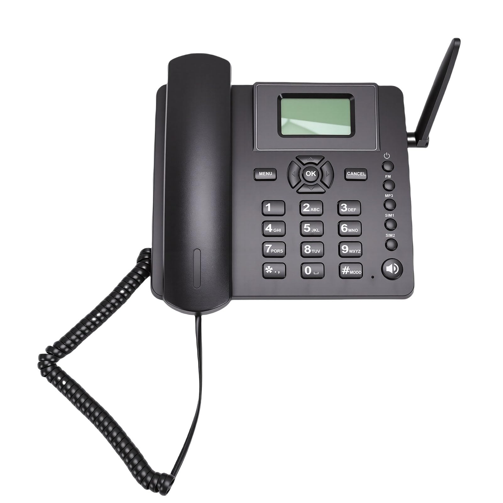 XUMIUZIY Teléfono de Escritorio Clásico Inalámbrico Cuatribanda gsm, Tarjeta SIM Dual, Soporte Red 2G, Teléfono Inalámbrico Fijo con Antena, Radio, Despertador, Manos Libres, para