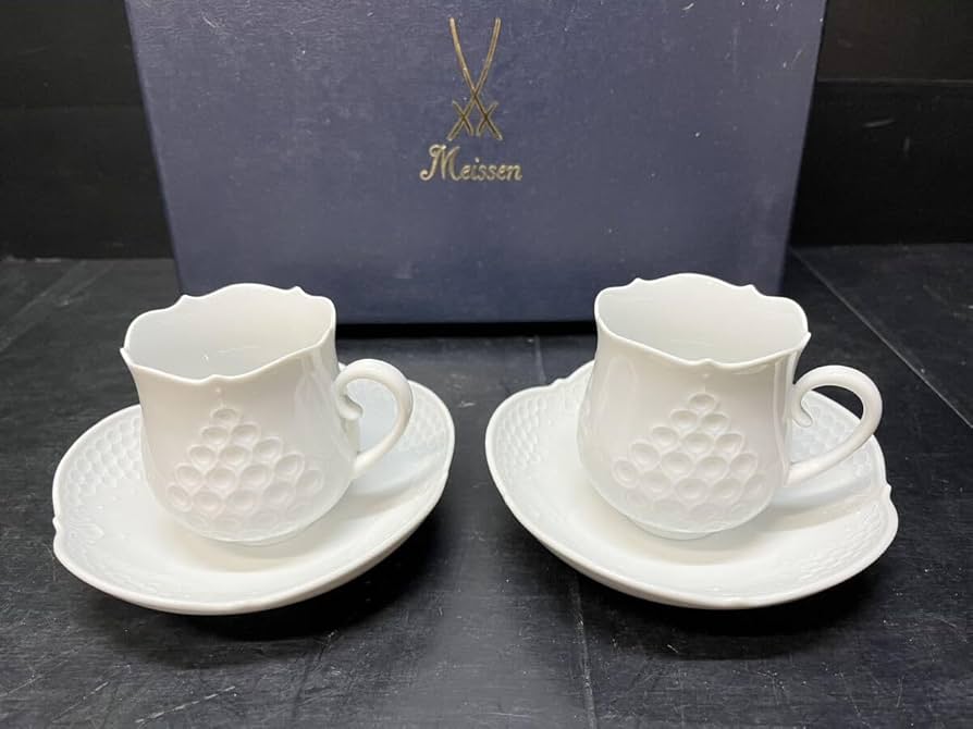 マイセン ホワイトレリーフ カップ&ソーサー 2客