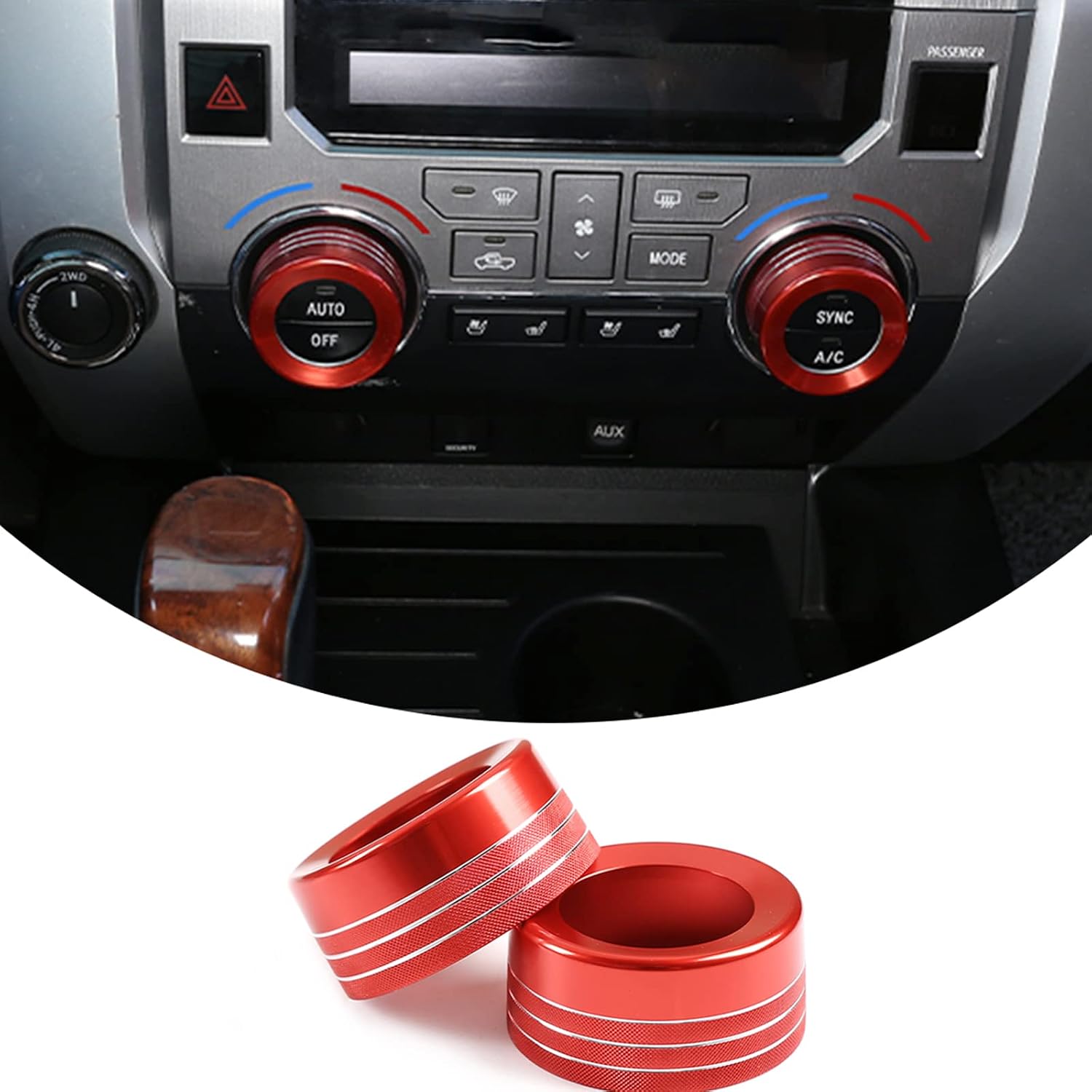Car Air Conditioner and Volume Vent Outlet Knob Button Cover 4pcs Fit for Toyota Tundra 2014 2015 2016 2017 2018 2019 2020 2021 (Red, Air Conditioner)