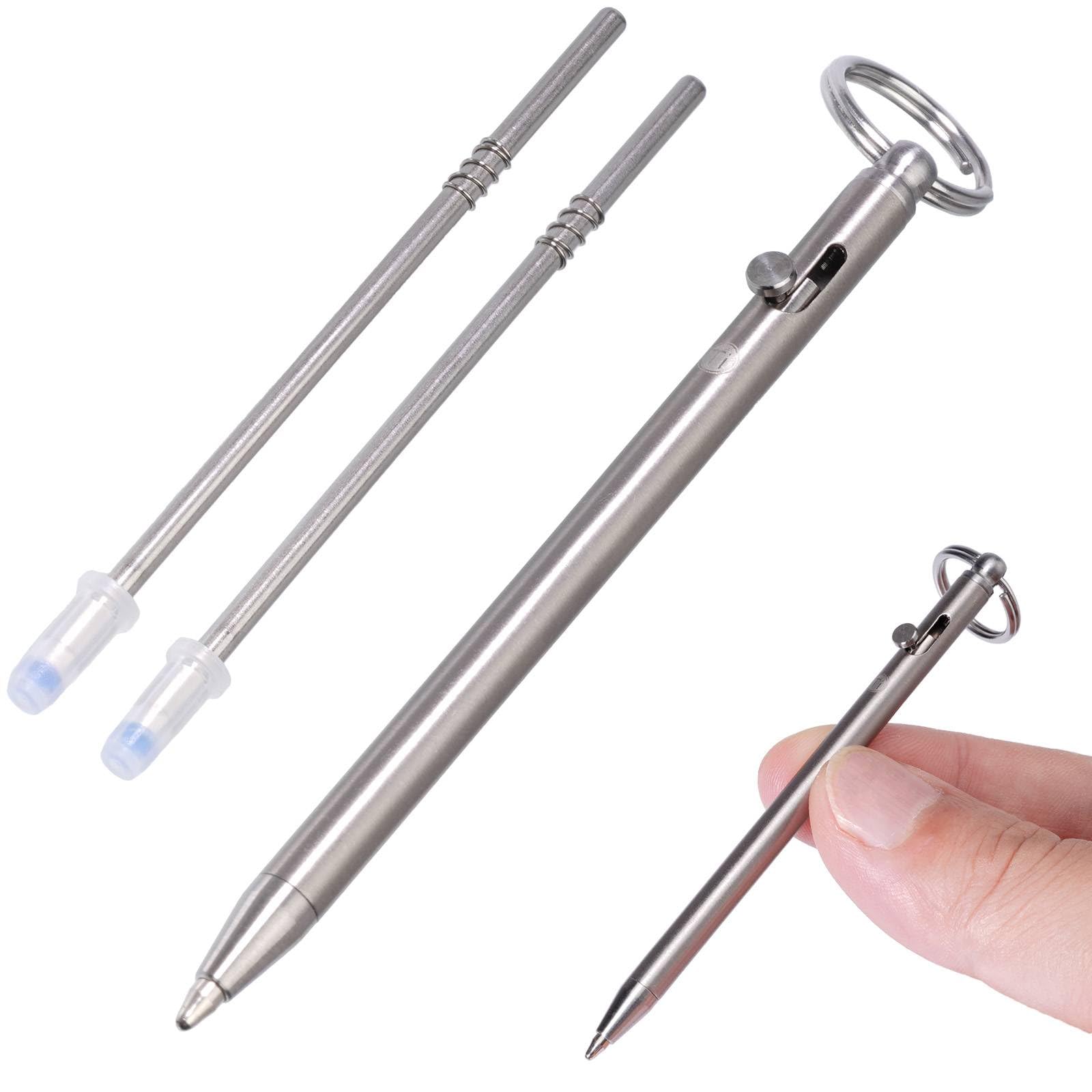 Mini penna a sfera in titanio EDC TKP1, riempitivo tascabile EDC retrattile con foro per portachiavi, penna Mini Titan Bolt Action per uso quotidiano