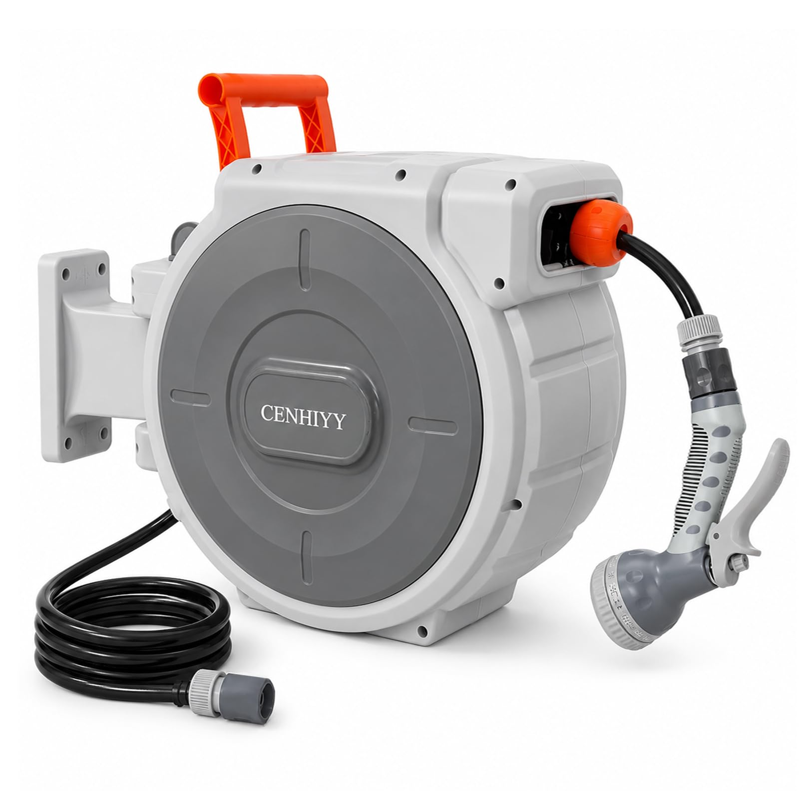 Wall Mounted Garden Hose Reel,1/2" x 30+2m Retractable Hose Pipe Reel with Auto Rewind System,Any Length Lock,180°Swivel Bracket,9 Function Spray Gun for Watering Cleaning
