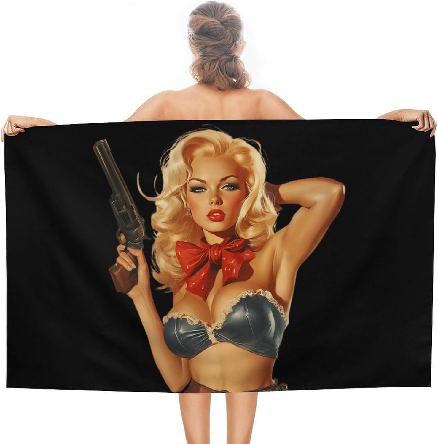 Pinup Hot Woman with Guns Oversized Beach Towel Soft Absorbent Pool Bath Swim Towels for Adults Travel Vacation Gifts 130x80cm