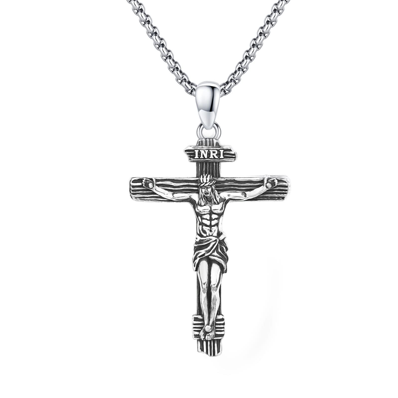 Jésus Croix Collier Pendentif En Argent Sterling 925 Collier En Acier Inoxydable Collier Amulette Chaîne Chrétienne Bijoux Hommes Femmes