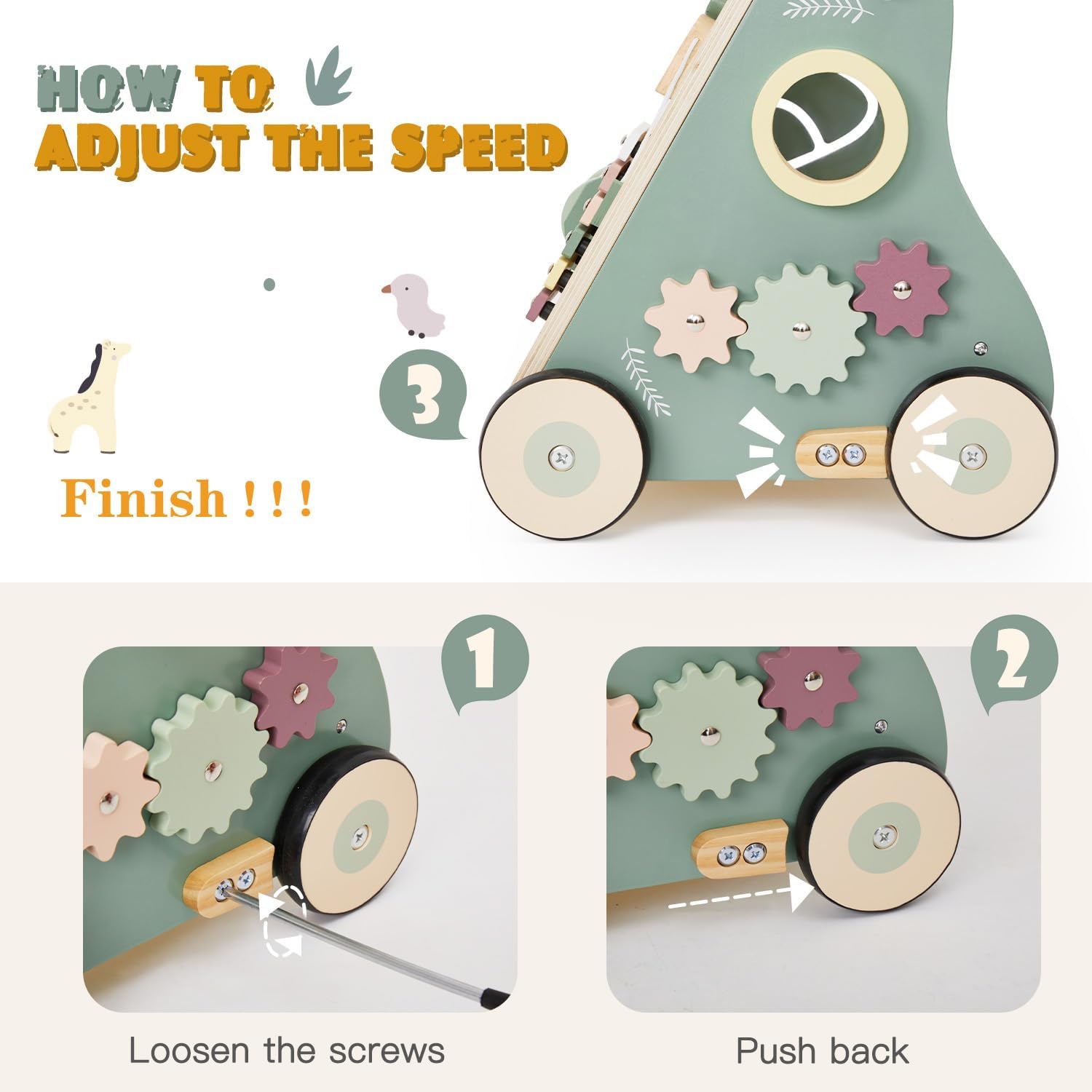 Labebe Passeggino in Legno 8 in 1 - Carrello per Bambini, Girello con Ruote Gommate e Centro Attività, Aiuto per Bambini